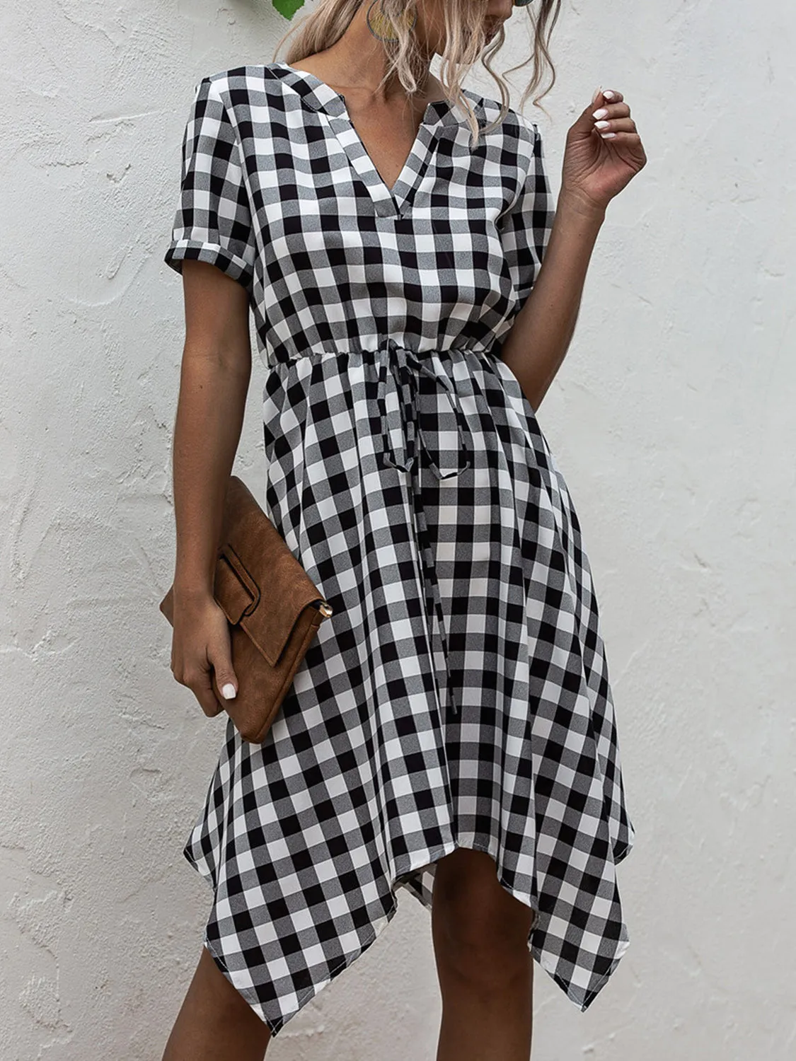 Plaid Notched Short Sleeve Dress sold by Charming Charlie product image thumbnail 3