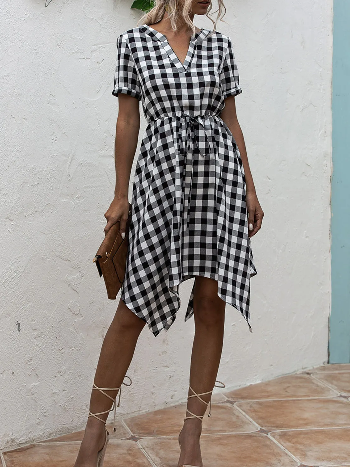 Plaid Notched Short Sleeve Dress sold by Charming Charlie product image thumbnail 5