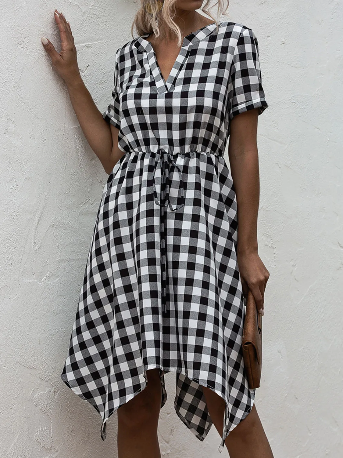 Plaid Notched Short Sleeve Dress sold by Charming Charlie product image thumbnail 2
