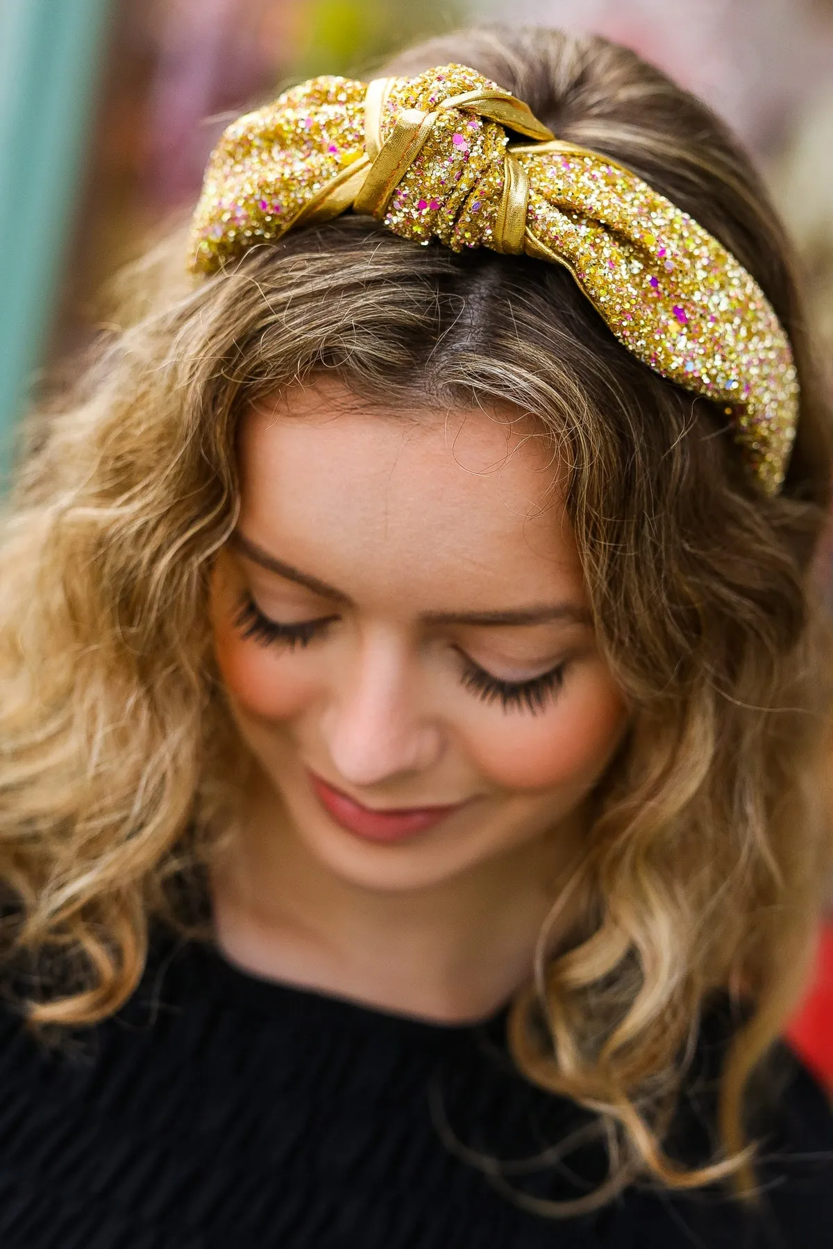Gold Glitter Top Knot Headband sold by Charming Charlie