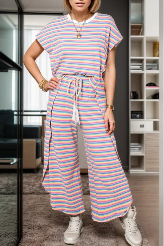 Striped Round Neck Top and Drawstring Pants Set sold by Charming Charlie