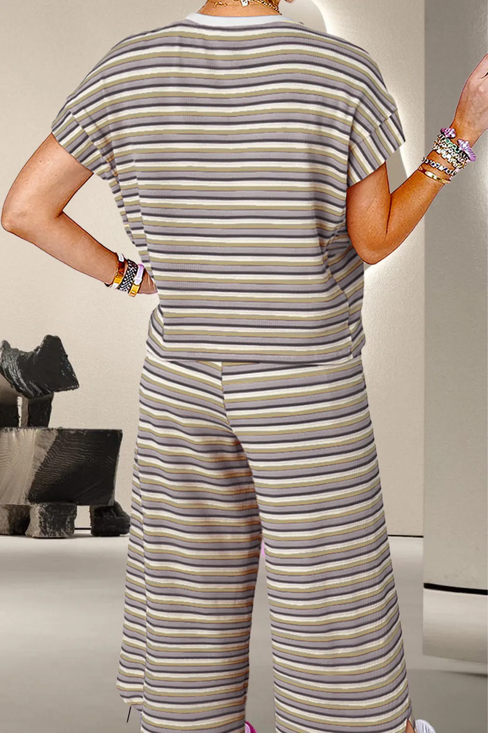 Striped Round Neck Top and Drawstring Pants Set sold by Charming Charlie product image thumbnail 5