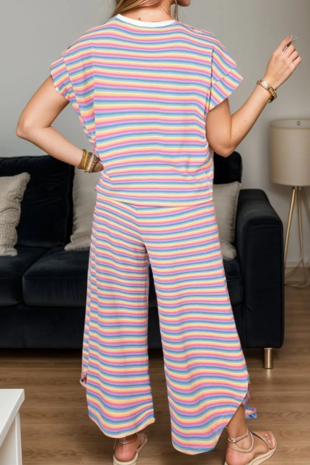 Striped Round Neck Top and Drawstring Pants Set sold by Charming Charlie product image thumbnail 2
