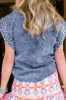 Pearl Trim Round Neck Cap Sleeve Denim Top sold by Charming Charlie