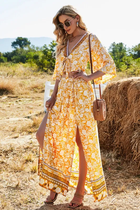 Printed Half Sleeve Top and Slit Skirt Set sold by Charming Charlie