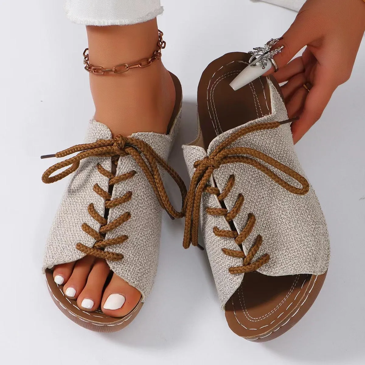 Lace-Up Open Toe Wedge Sandals sold by Charming Charlie product image thumbnail 3