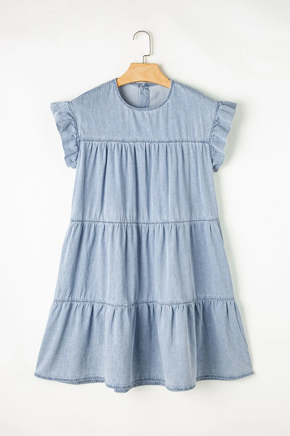Ruffled Round Neck Cap Sleeve Denim Dress sold by Charming Charlie product image thumbnail 4