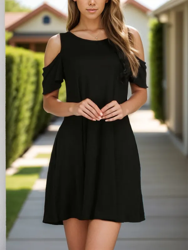 Round Neck Cold Shoulder Mini Dress sold by Charming Charlie
