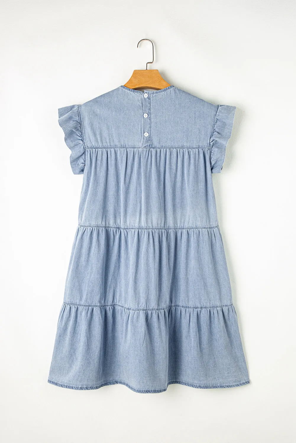 Ruffled Round Neck Cap Sleeve Denim Dress sold by Charming Charlie product image thumbnail 5