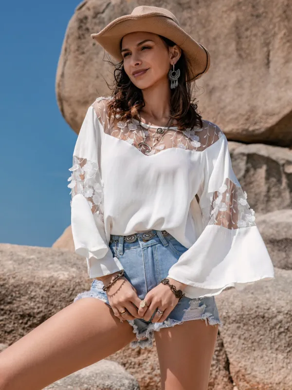 Lace Round Neck Long Sleeve Blouse sold by Charming Charlie