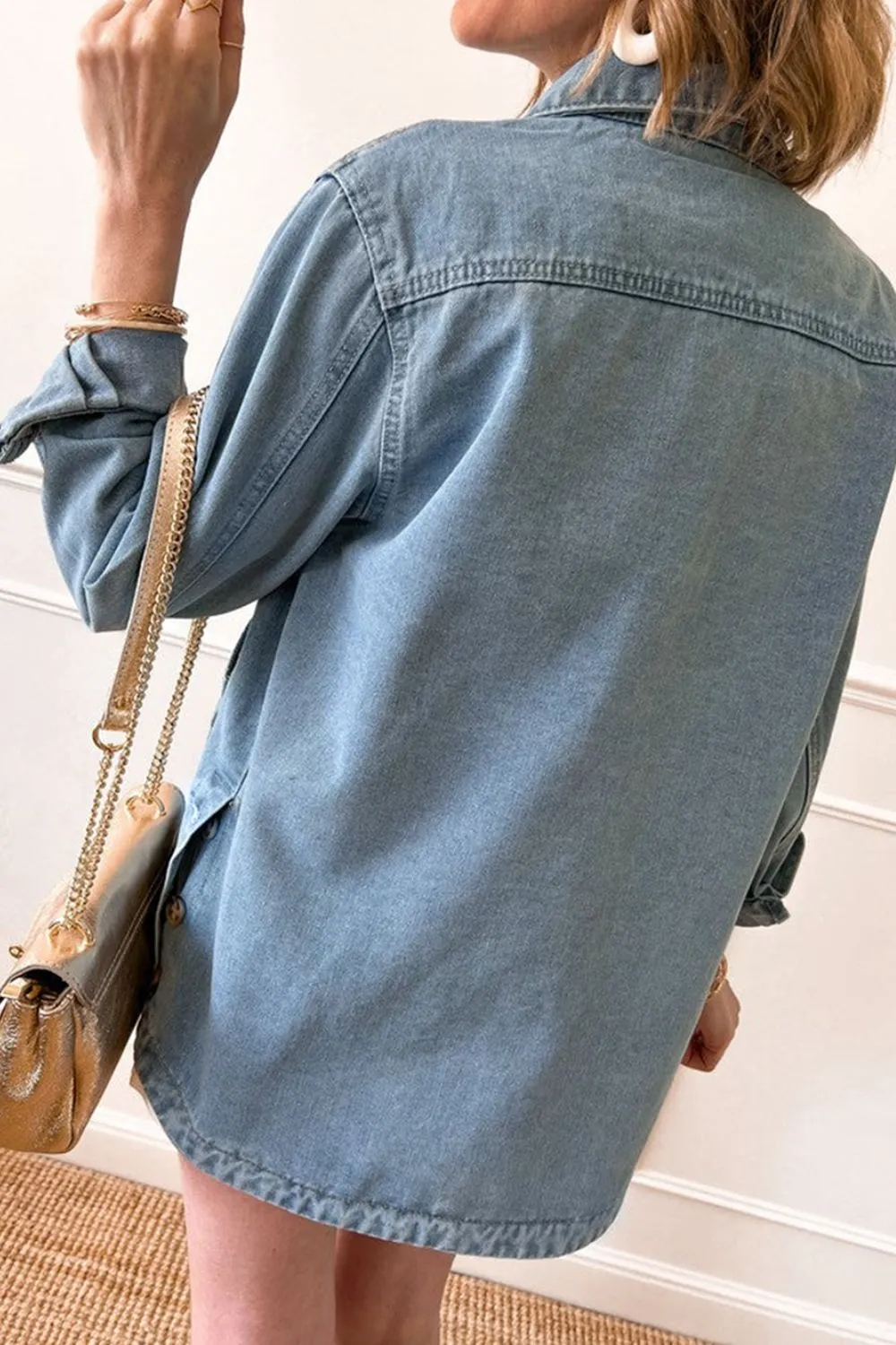 Pocketed Button Up Long Sleeve Denim Jacket sold by Charming Charlie product image thumbnail 2