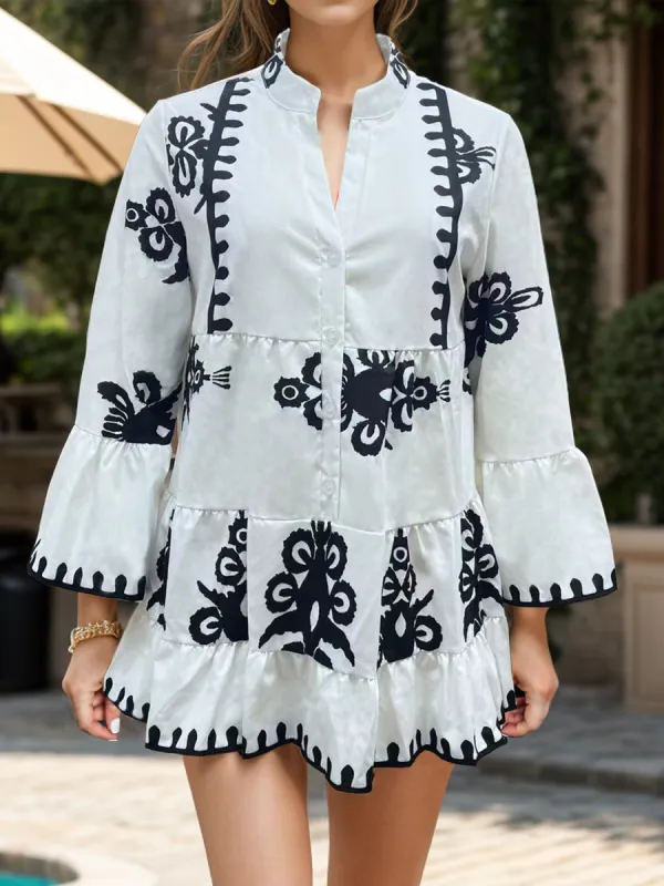 Full Size Button Up Notched Long Sleeve Blouse sold by Charming Charlie