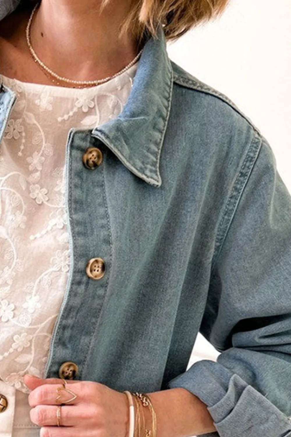Pocketed Button Up Long Sleeve Denim Jacket sold by Charming Charlie product image thumbnail 3
