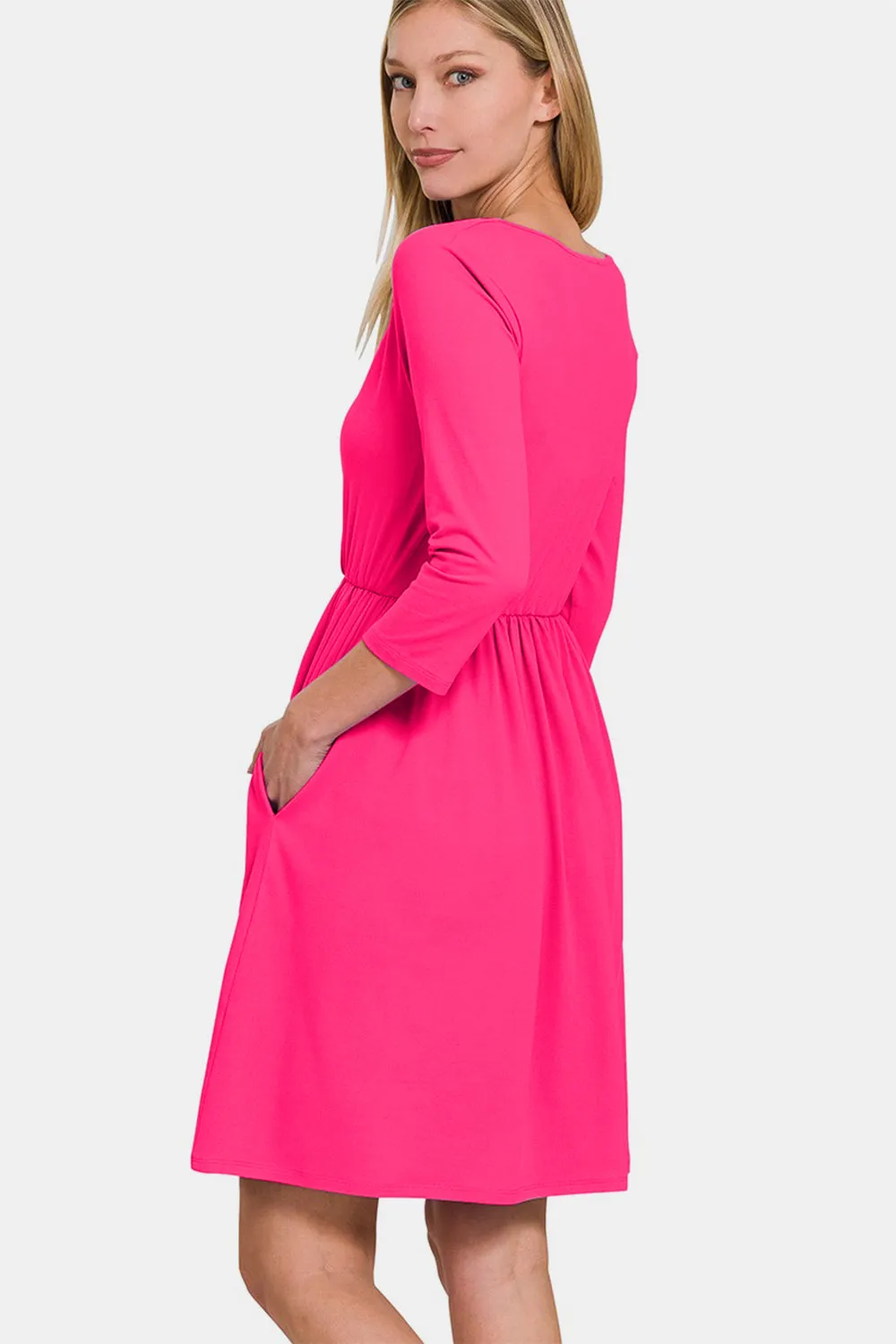 Zenana Three-Quarter Sleeve Surplice Dress with Pockets sold by Charming Charlie product image thumbnail 2
