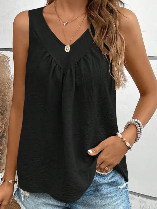 Ruched V-Neck Wide Strap Tank sold by Charming Charlie