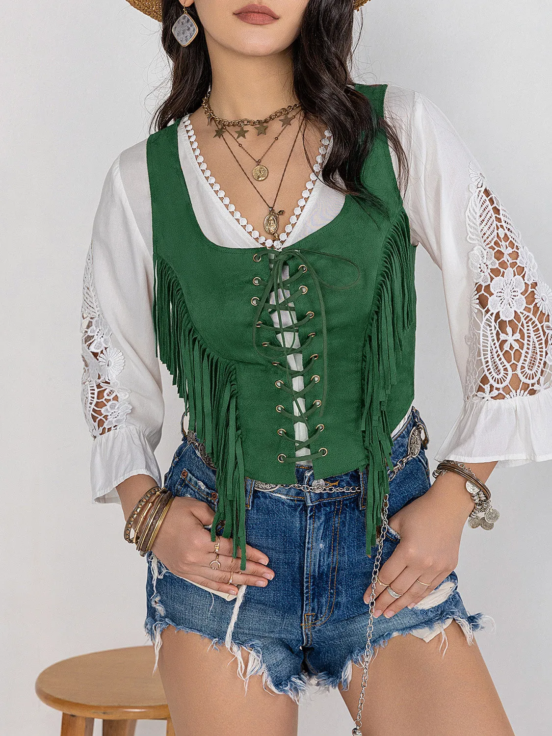 Fringe Lace-Up Wide Strap Tank sold by Charming Charlie product image thumbnail 3