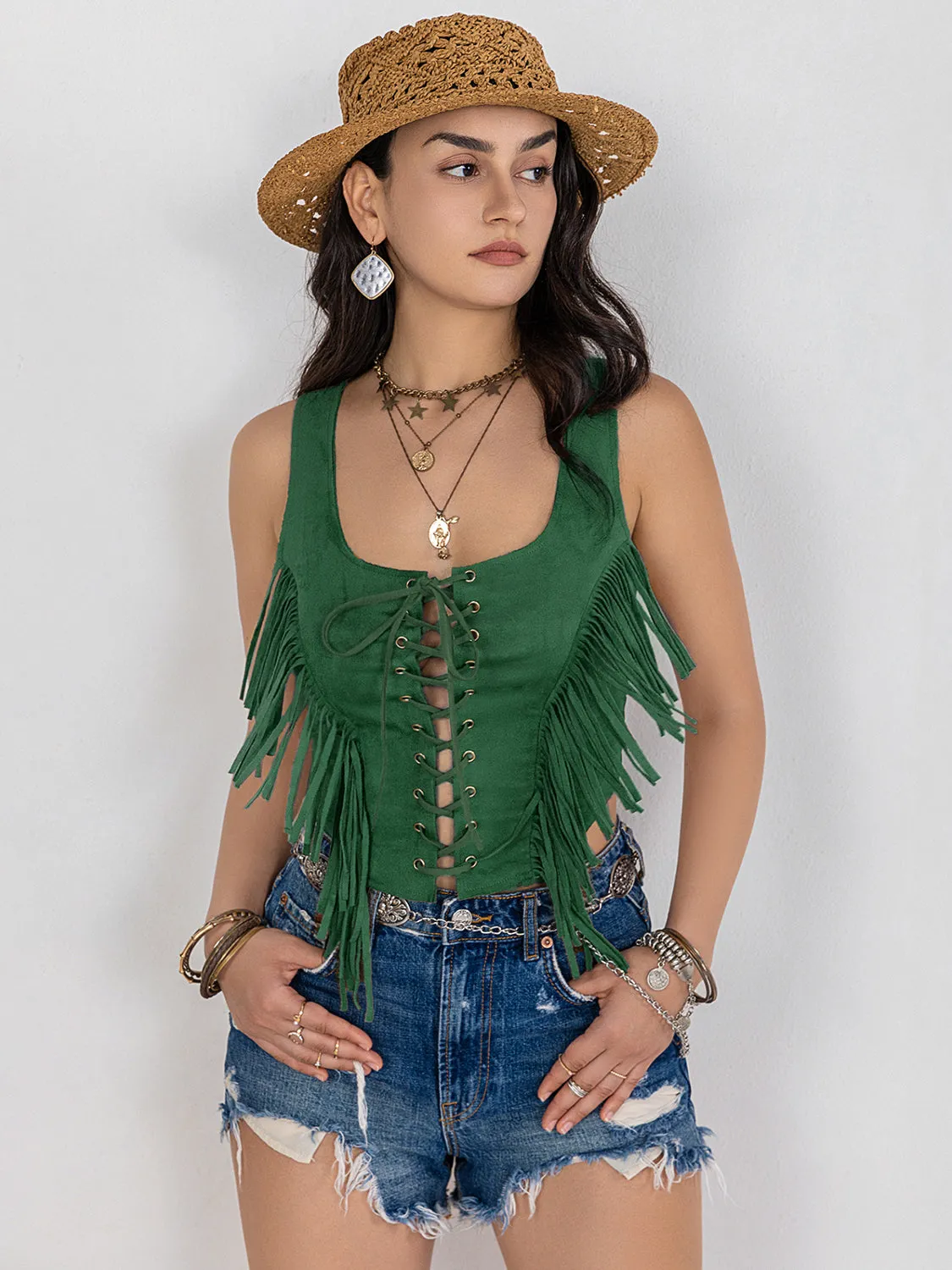 Fringe Lace-Up Wide Strap Tank sold by Charming Charlie product image thumbnail 4