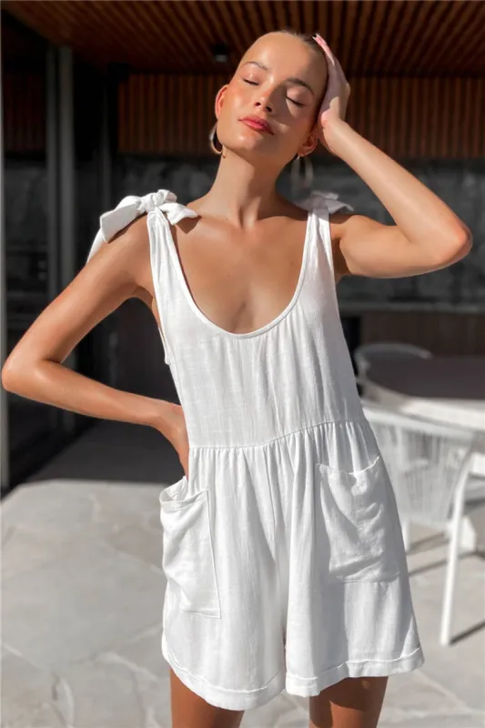 Full Size Scoop Neck Tie Shoulder Romper sold by Charming Charlie