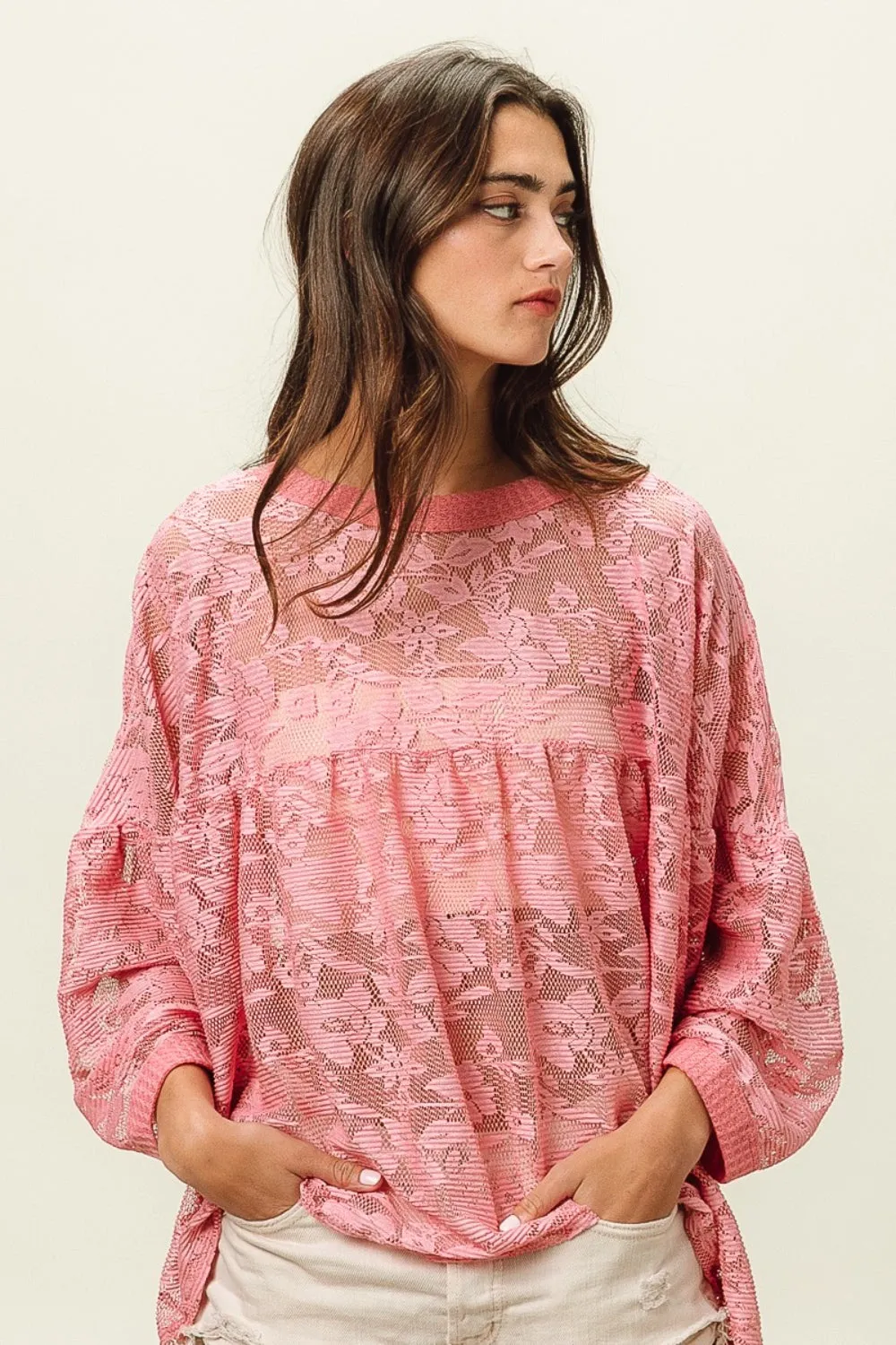 BiBi Floral Lace Long Sleeve Top sold by Charming Charlie product image thumbnail 3
