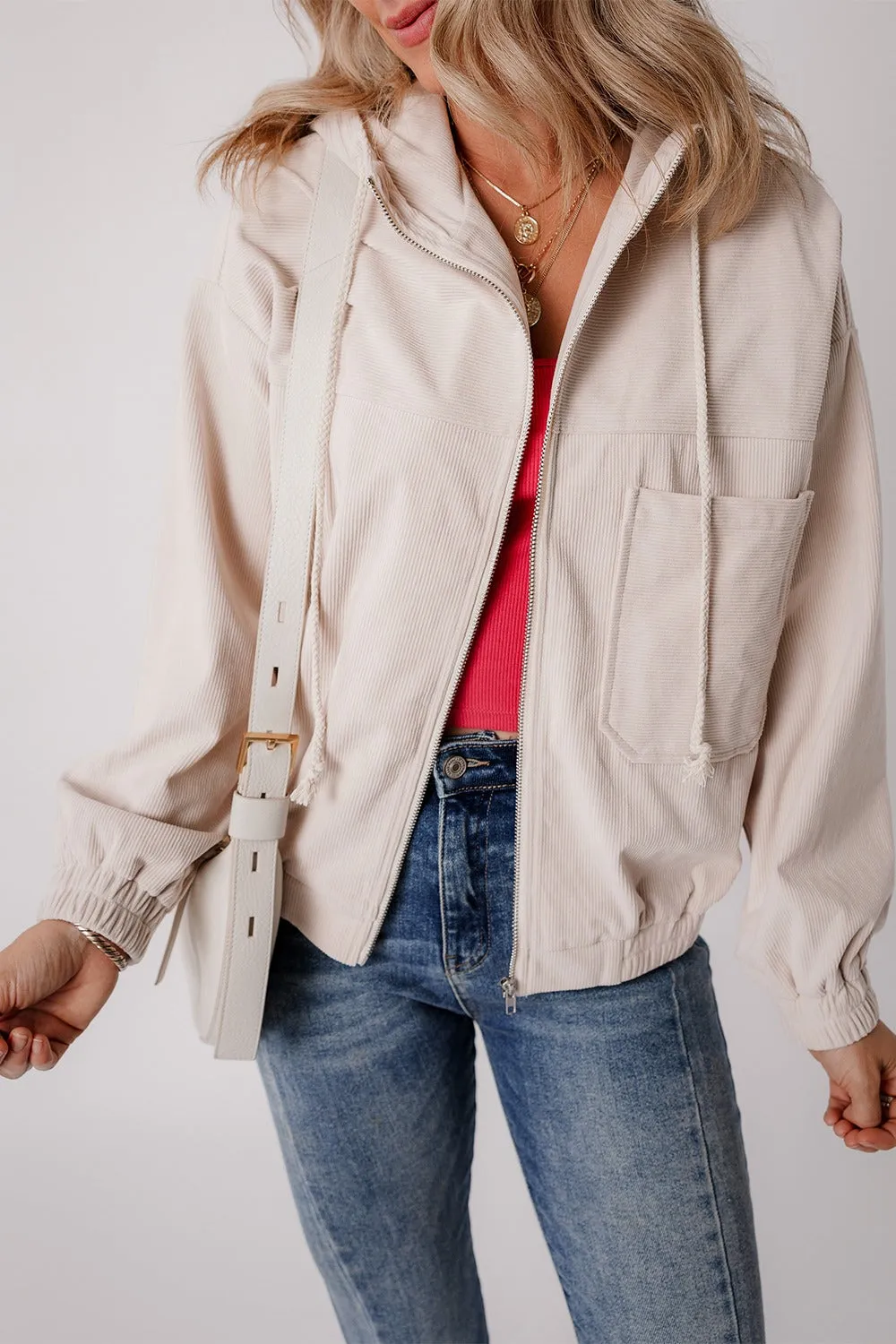 Corduroy Zip Up Long Sleeve Hooded Jacket sold by Charming Charlie product image thumbnail 3