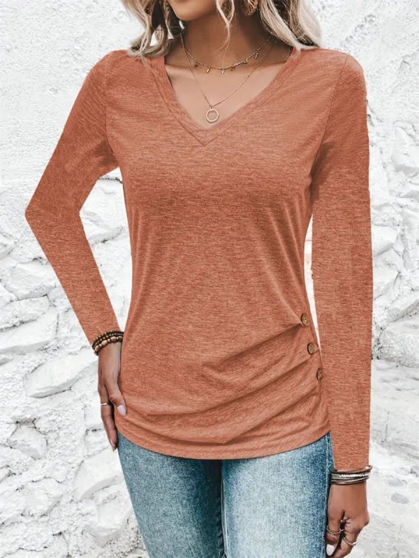 Heathered V-Neck Long Sleeve T-Shirt sold by Charming Charlie