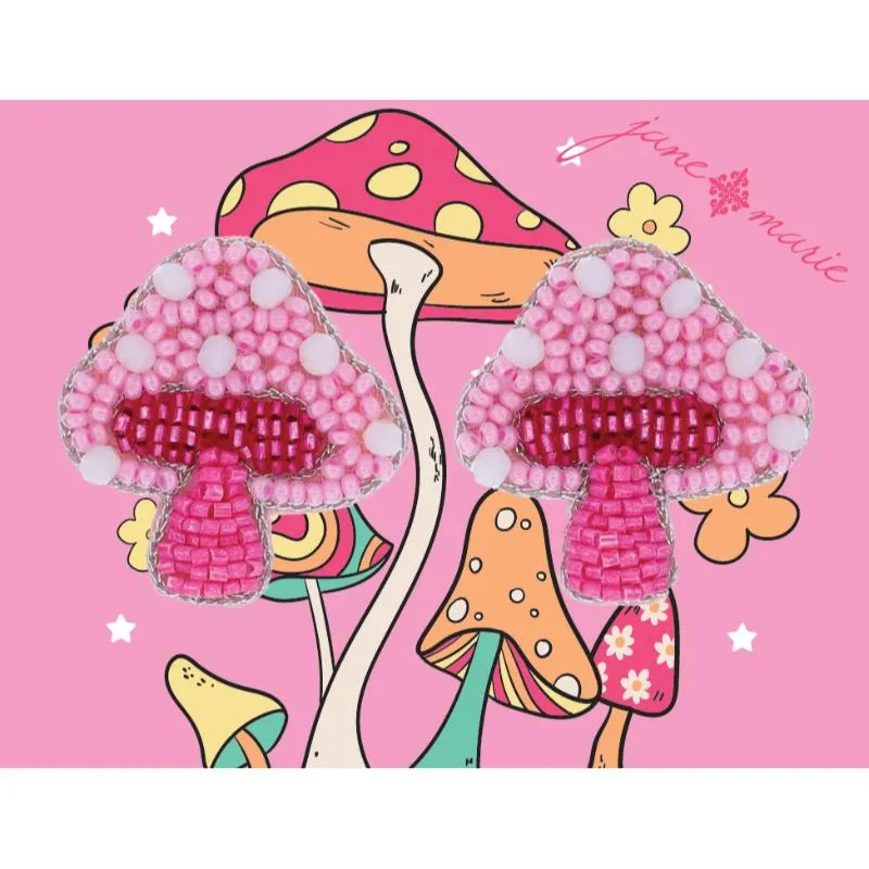 Multi Pink Beaded and White Faceted Beads Mushroom Earrings, 1.25" Top to Bottom sold by Charming Charlie