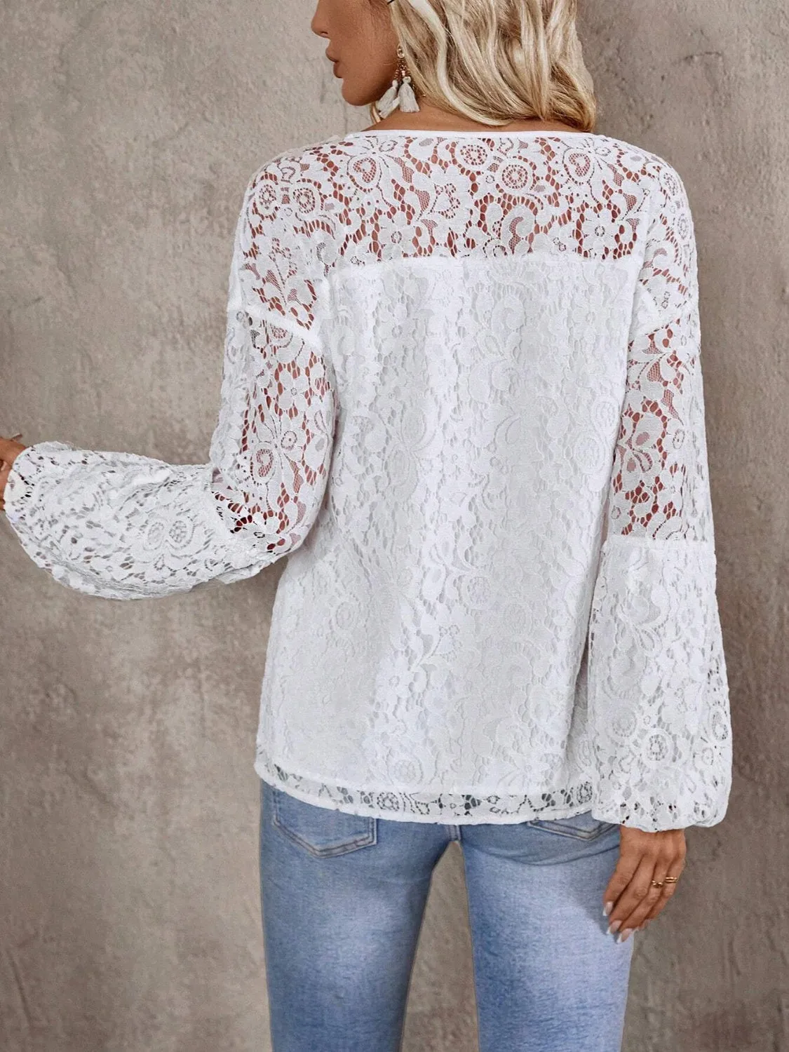 Lace Tie Neck Long Sleeve Blouse sold by Charming Charlie product image thumbnail 3