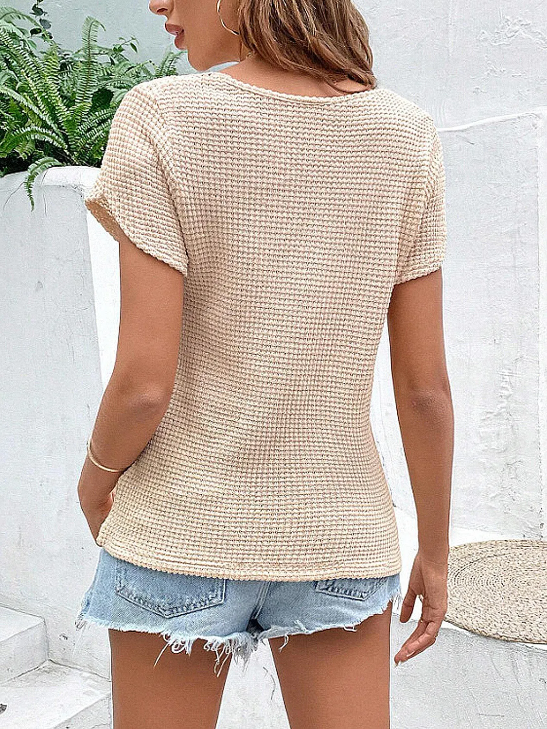 Lace Detail V-Neck Short Sleeve T-Shirt sold by Charming Charlie product image thumbnail 2