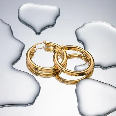 18K Gold-Plated Stainless Steel Huggie Earrings sold by Charming Charlie product image thumbnail 2