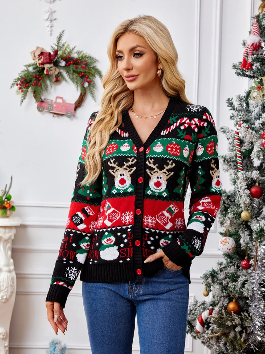 Reindeer Button Up Long Sleeve Cardigan sold by Charming Charlie product image thumbnail 4