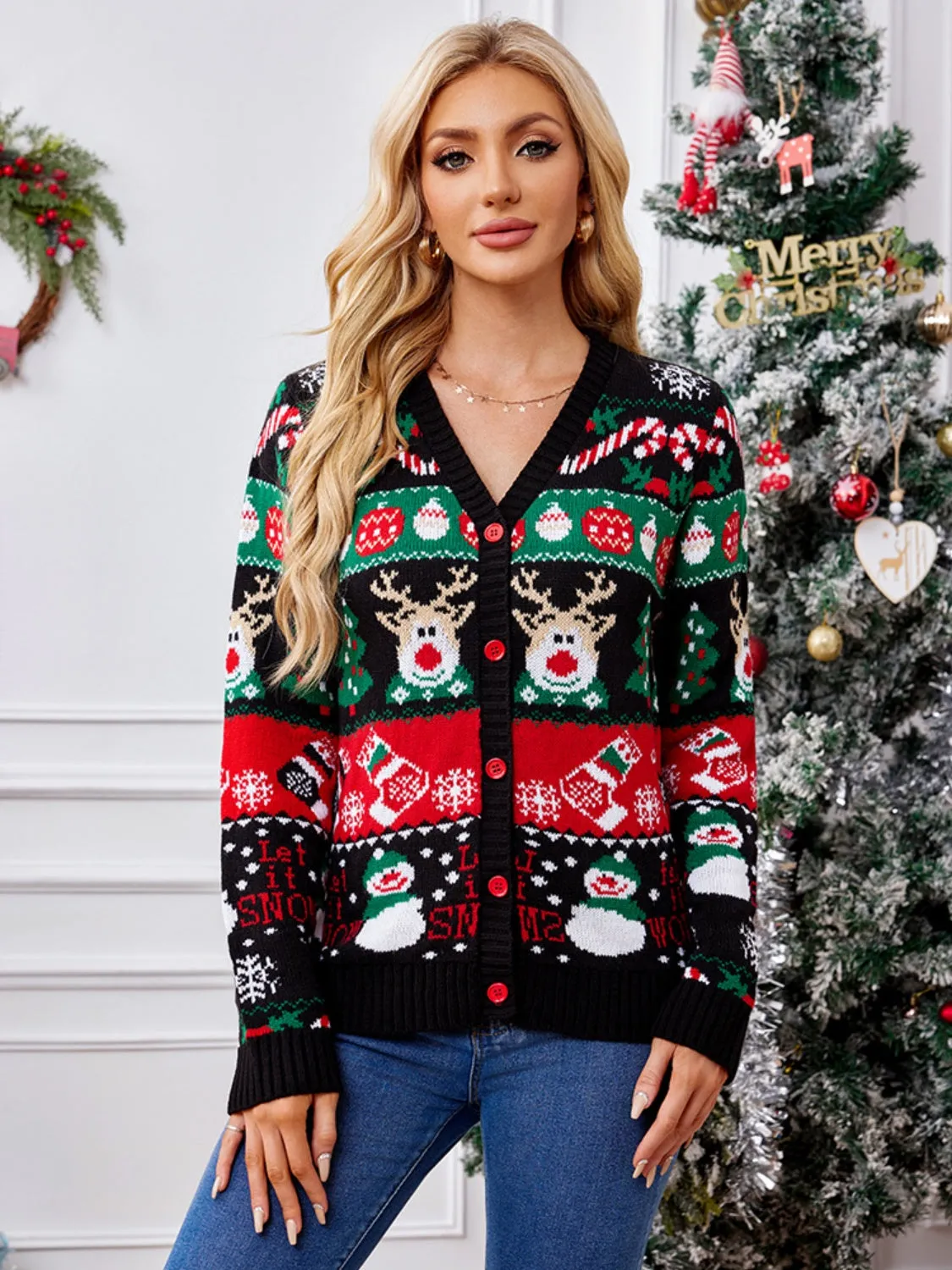 Reindeer Button Up Long Sleeve Cardigan sold by Charming Charlie product image thumbnail 5