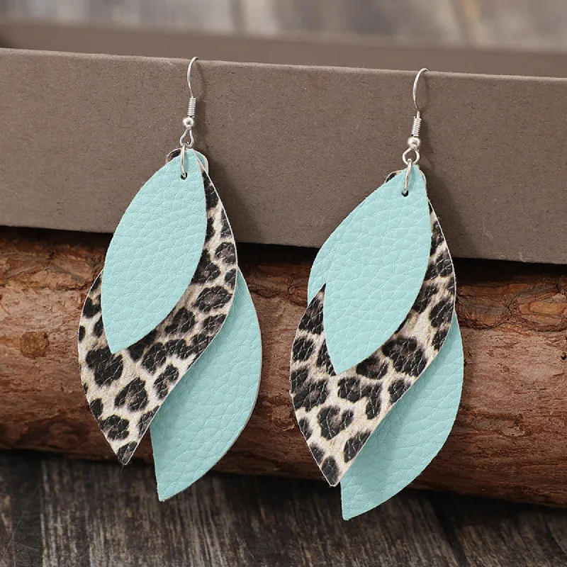 Leopard PU Leather Leaf Earrings sold by Charming Charlie