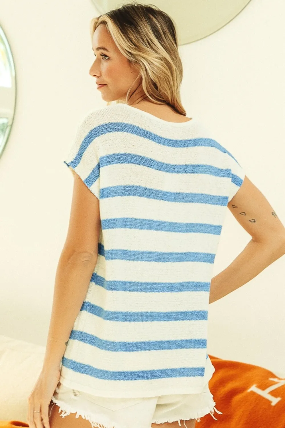 BiBi Striped Round Neck Short Sleeve Knit Top sold by Charming Charlie product image thumbnail 2