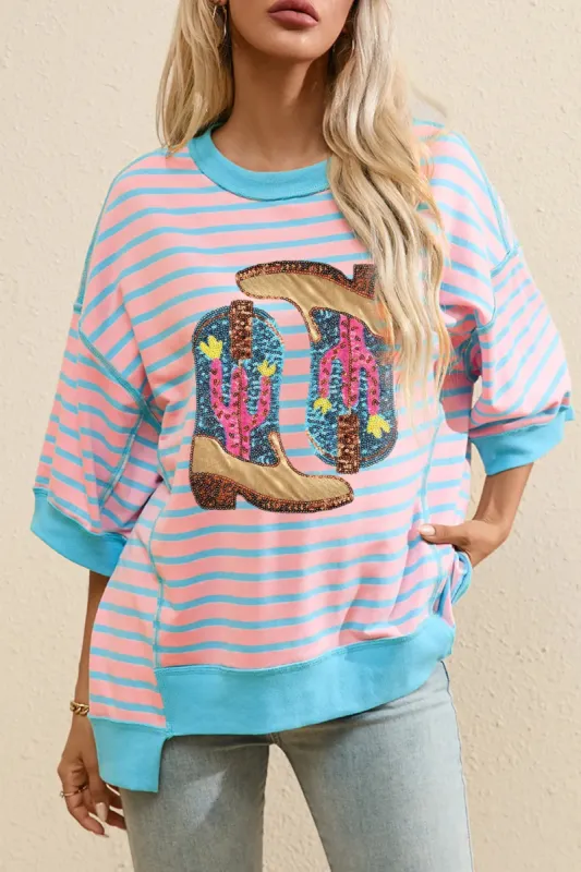 Boots Striped Round Neck Half Sleeve T-Shirt sold by Charming Charlie