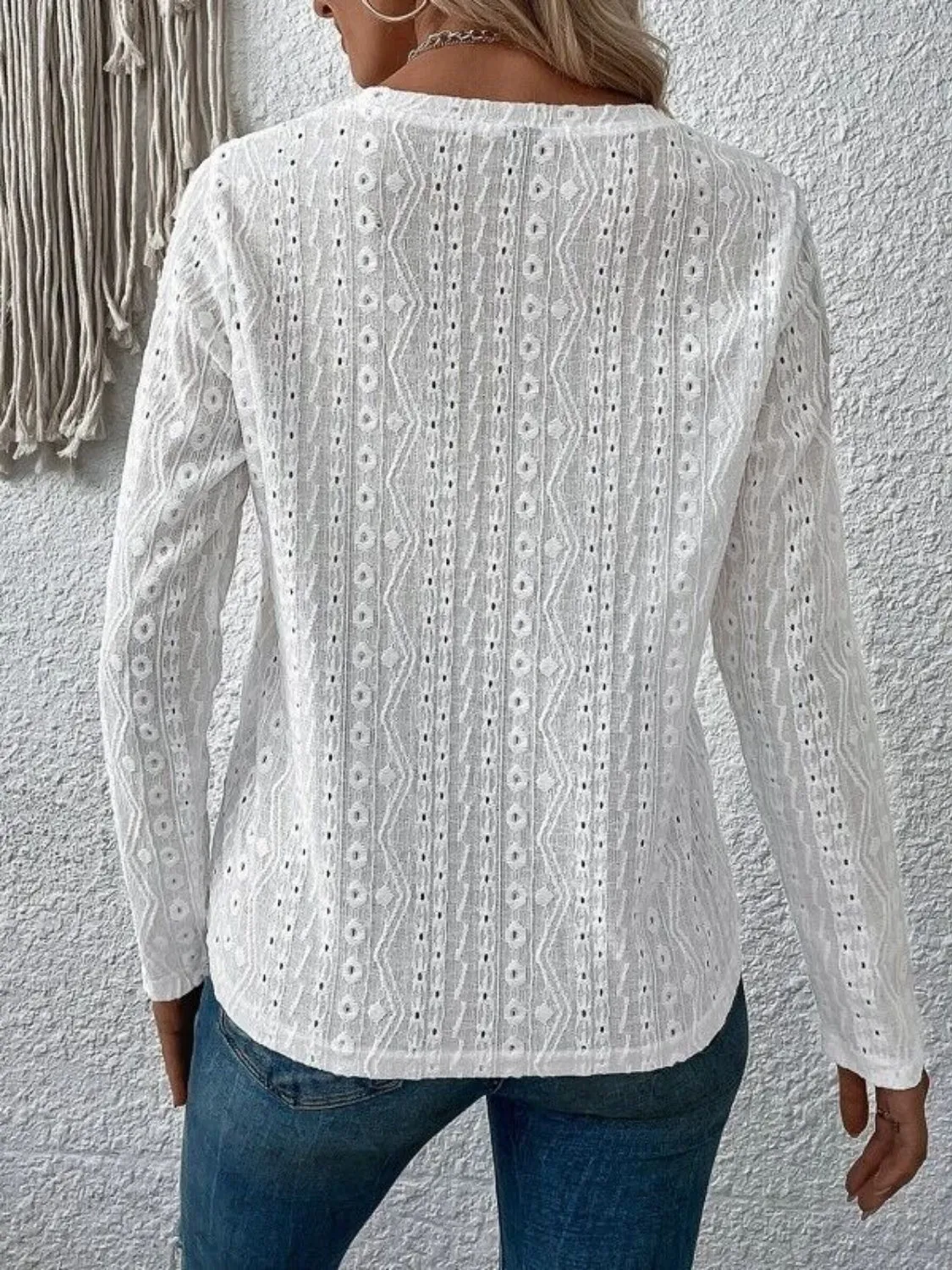 Eyelet Round Neck Long Sleeve Blouse sold by Charming Charlie product image thumbnail 2