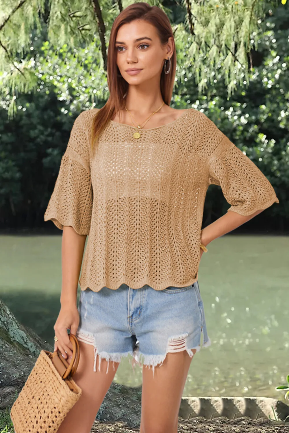 Openwork Round Neck Half Sleeve Knit Top sold by Charming Charlie product image thumbnail 3