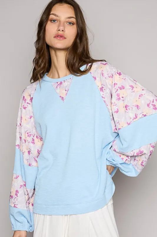 POL Round Neck Balloon Floral Long Sleeve Top sold by Charming Charlie