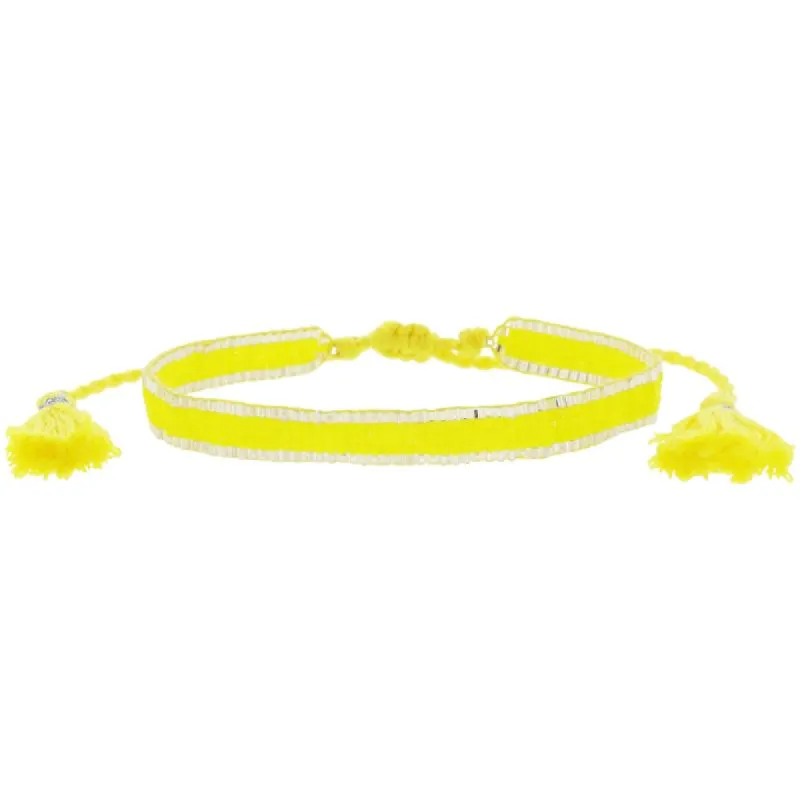 Thin Bright Yellow with Silver Edge Woven Mini Beaded Band Bracelet, .25" Wide sold by Charming Charlie