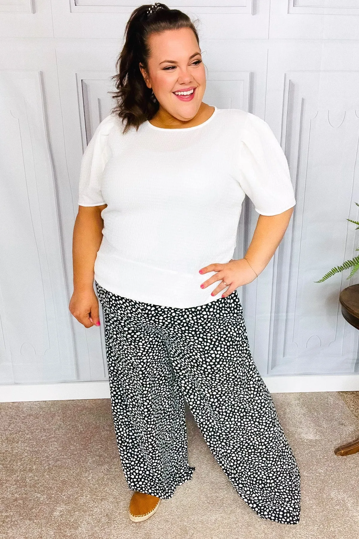 Let's Meet Up Black Animal Print Smocked Waist Palazzo Pants sold by Charming Charlie product image thumbnail 2
