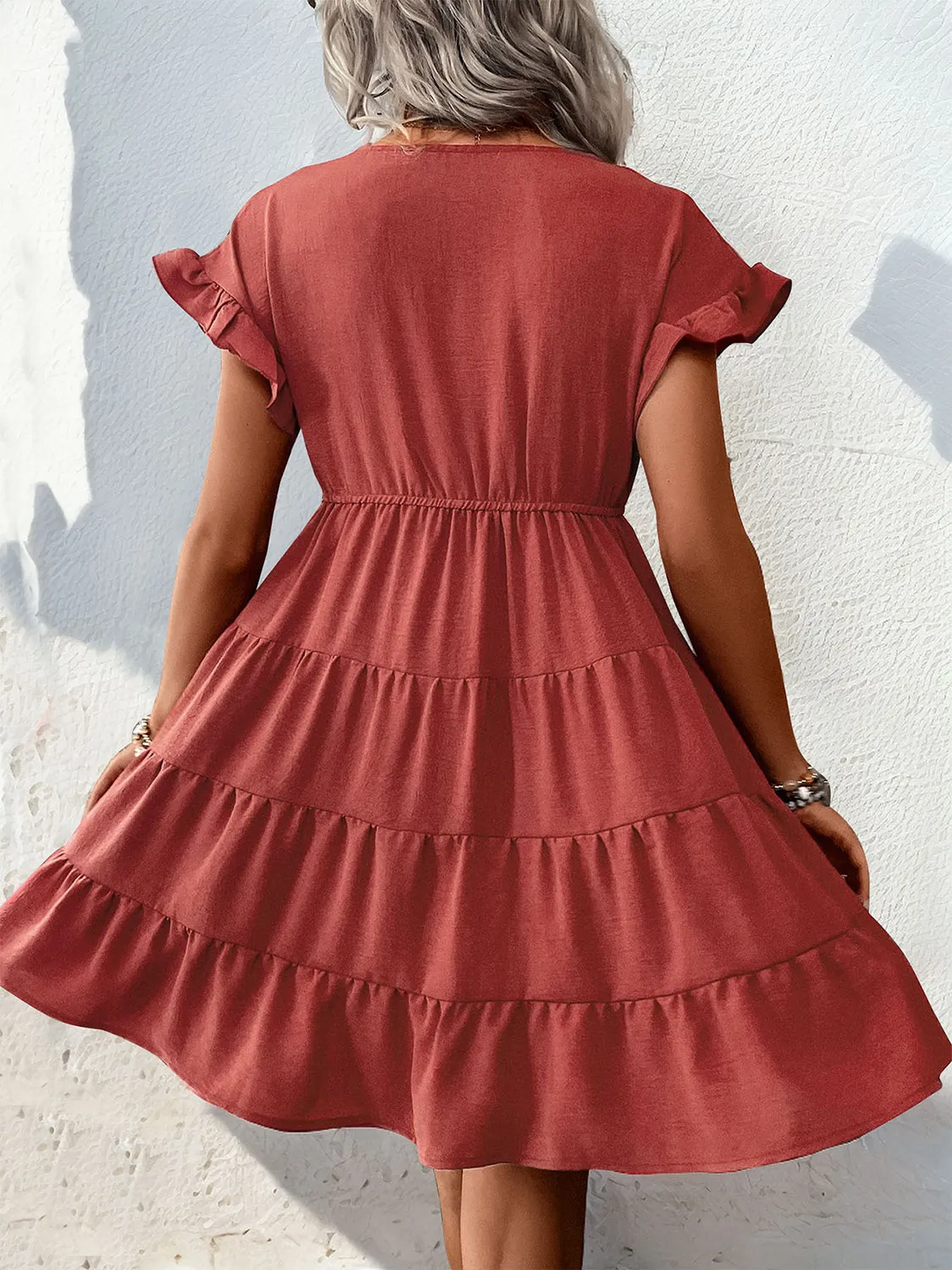 Tiered Surplice Flounce Sleeve Mini Dress sold by Charming Charlie product image thumbnail 2