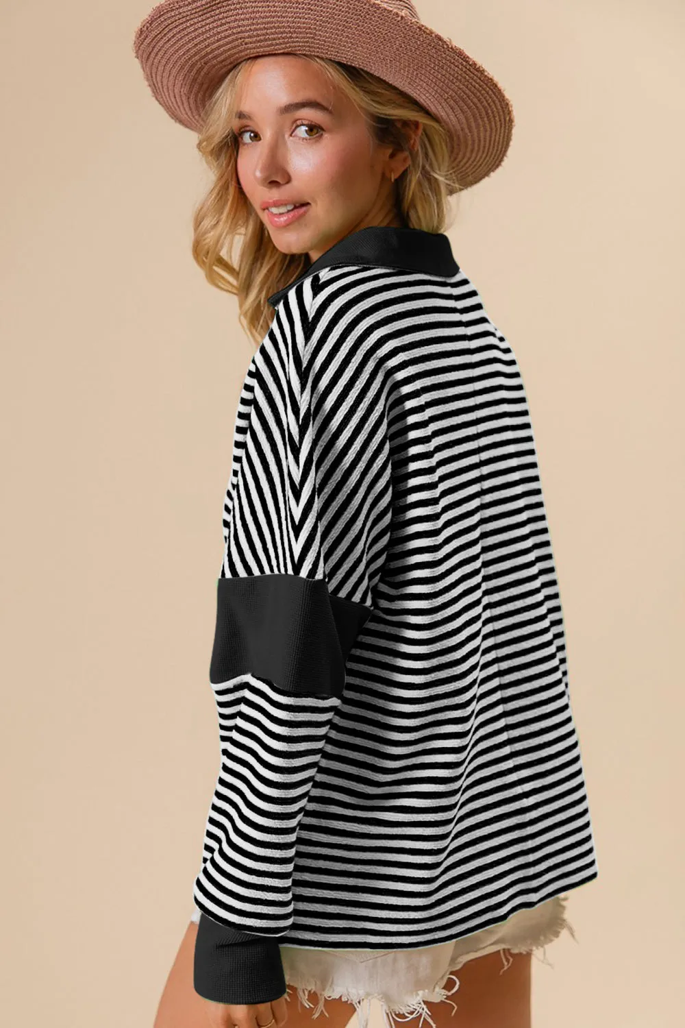 BiBi Striped Contrast Long Sleeve Knit Top sold by Charming Charlie product image thumbnail 3