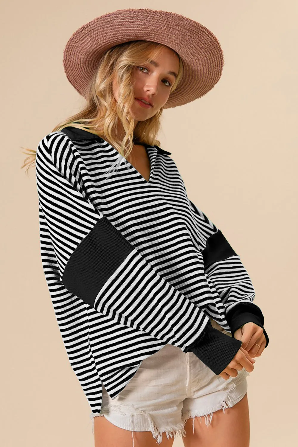 BiBi Striped Contrast Long Sleeve Knit Top sold by Charming Charlie product image thumbnail 2