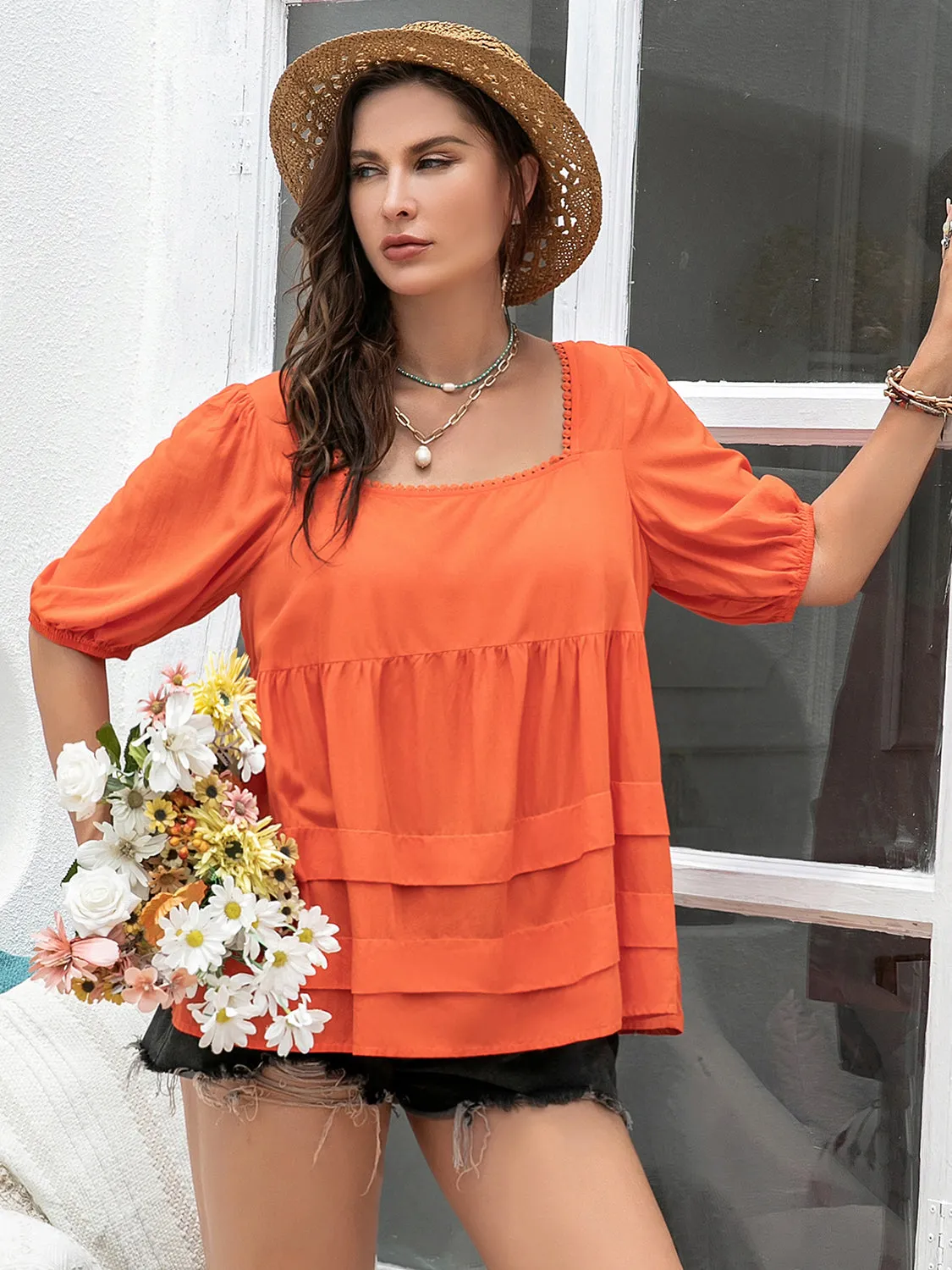 Plus Size Square Neck Half Sleeve Blouse sold by Charming Charlie product image thumbnail 4