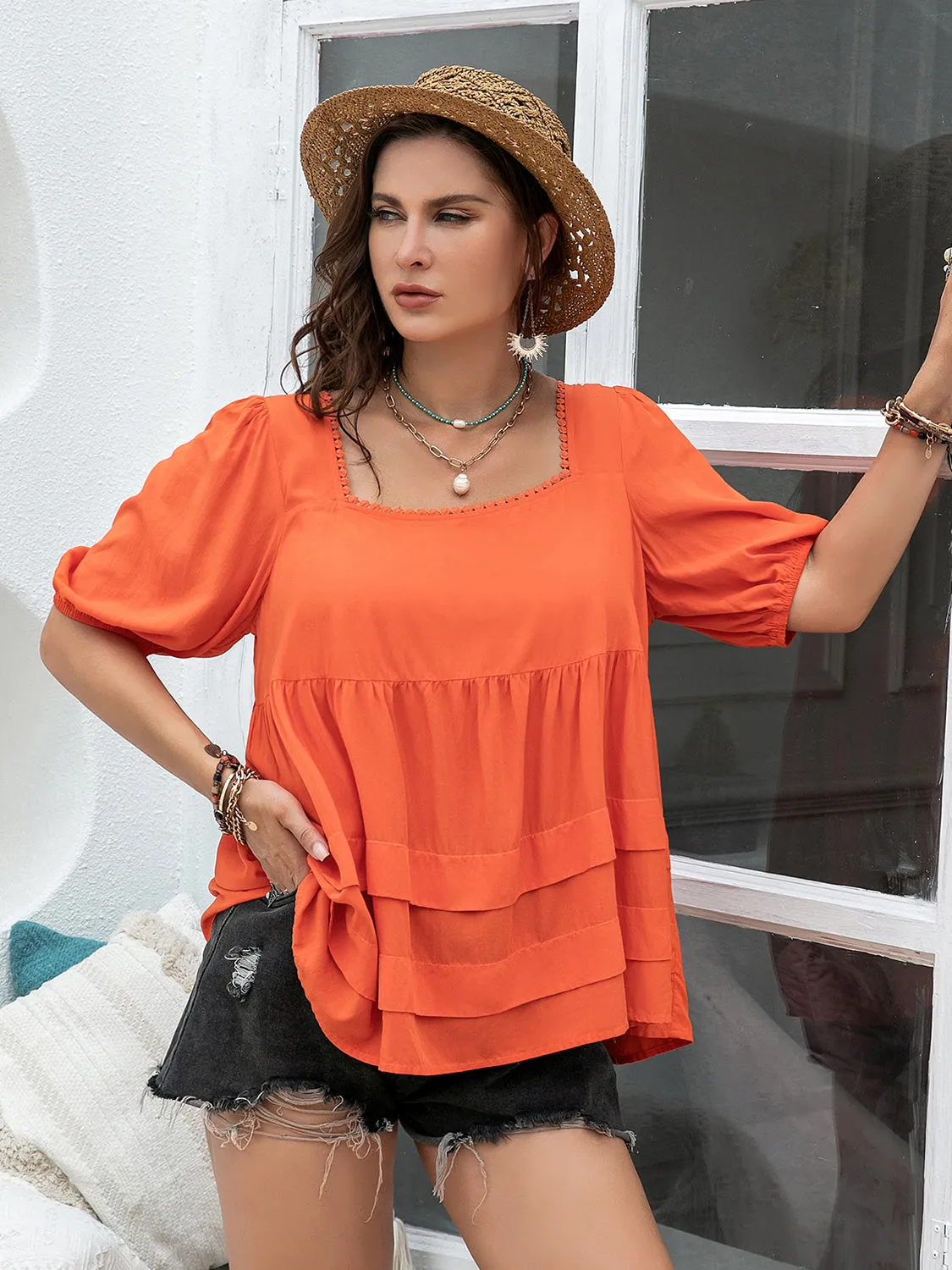Plus Size Square Neck Half Sleeve Blouse sold by Charming Charlie product image thumbnail 5