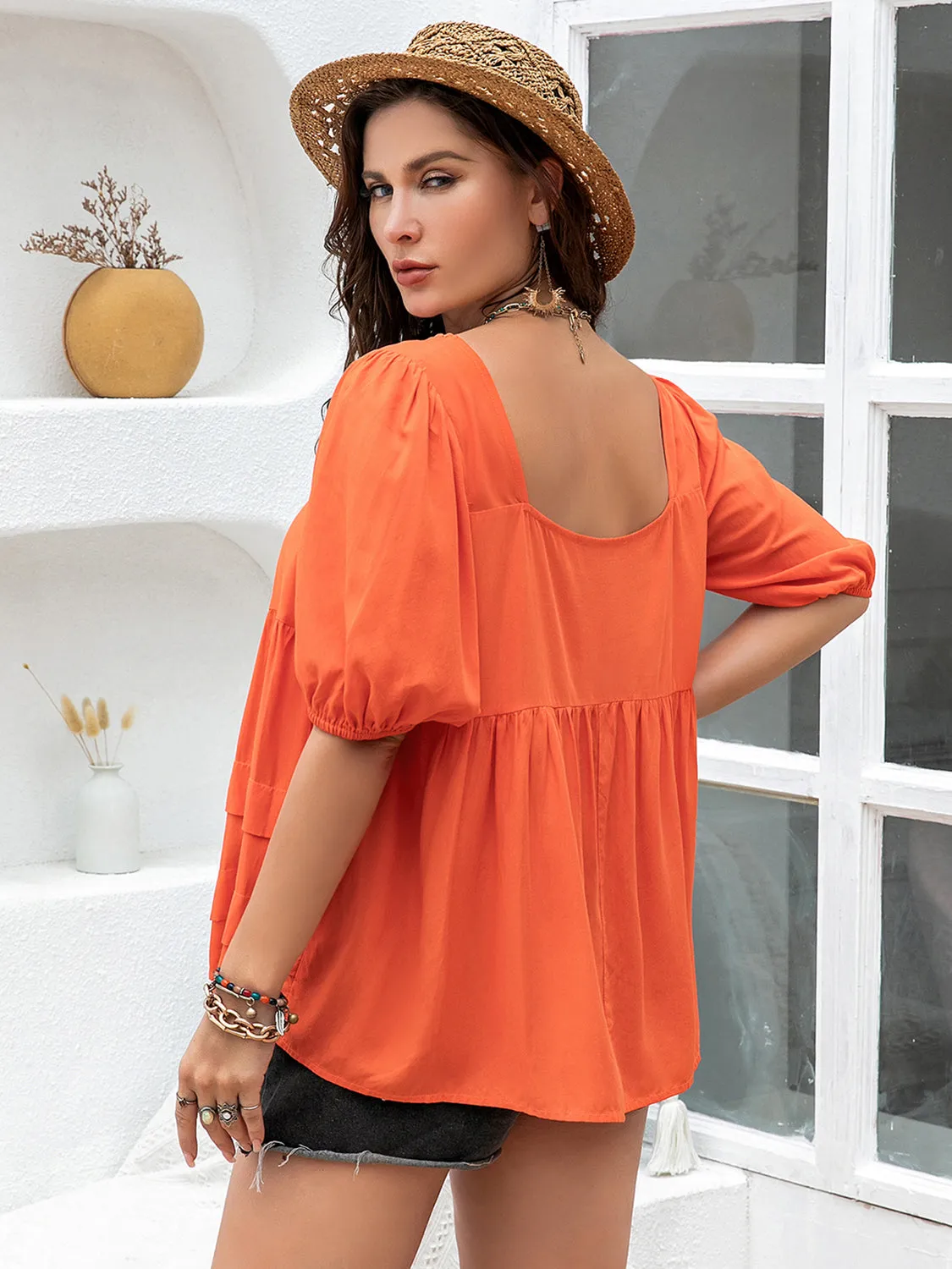 Plus Size Square Neck Half Sleeve Blouse sold by Charming Charlie product image thumbnail 2
