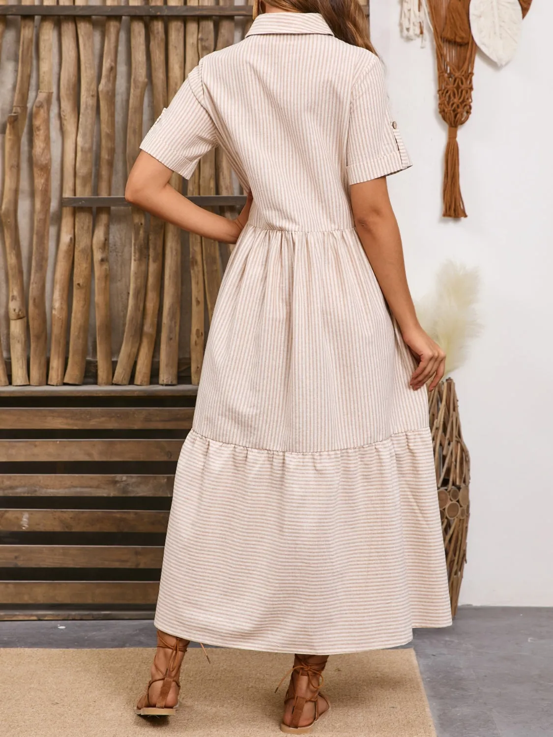 Striped Collared Neck Short Sleeve Dress sold by Charming Charlie product image thumbnail 2