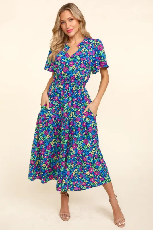 Haptics Printed Notched Short Sleeve Dress with Pockets sold by Charming Charlie