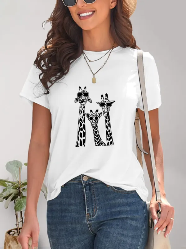 Giraffe Graphic Round Neck T-Shirt sold by Charming Charlie
