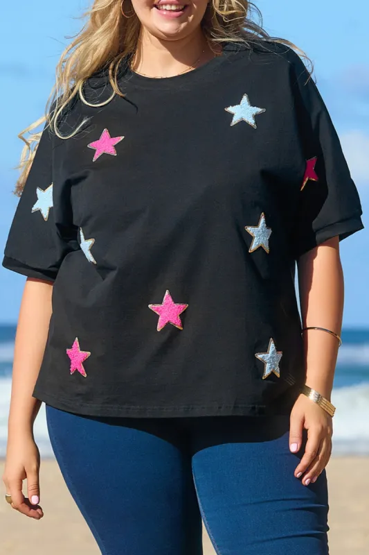 Plus Size Star Round Neck Half Sleeve T-Shirt sold by Charming Charlie