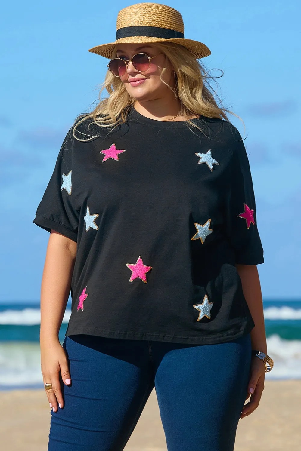 Plus Size Star Round Neck Half Sleeve T-Shirt sold by Charming Charlie product image thumbnail 3